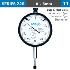 SHOCKPROOF  DIAL INDICATOR 5MM GRAD.0.01MM LUG&FLAT BACK