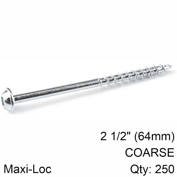 KREG ZINC POCKET HOLE SCREWS 64MM 2.50' #8 COARSE THREAD MX LOC 250CT